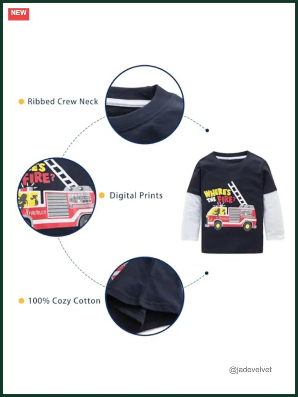 3 Pack Boys Long Sleeve Cotton T-Shirts Casual Crewneck Tees Toddler Kids